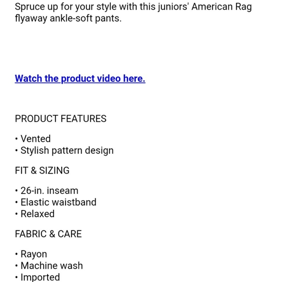 Juniors American Rag Flyway Ankle Soft Pants W/Tie - Picture 3 of 4